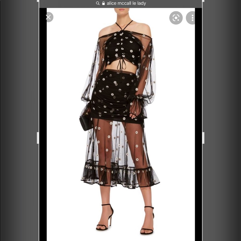Alice McCall Black Sheer Floral-Embellished Midi Skirt